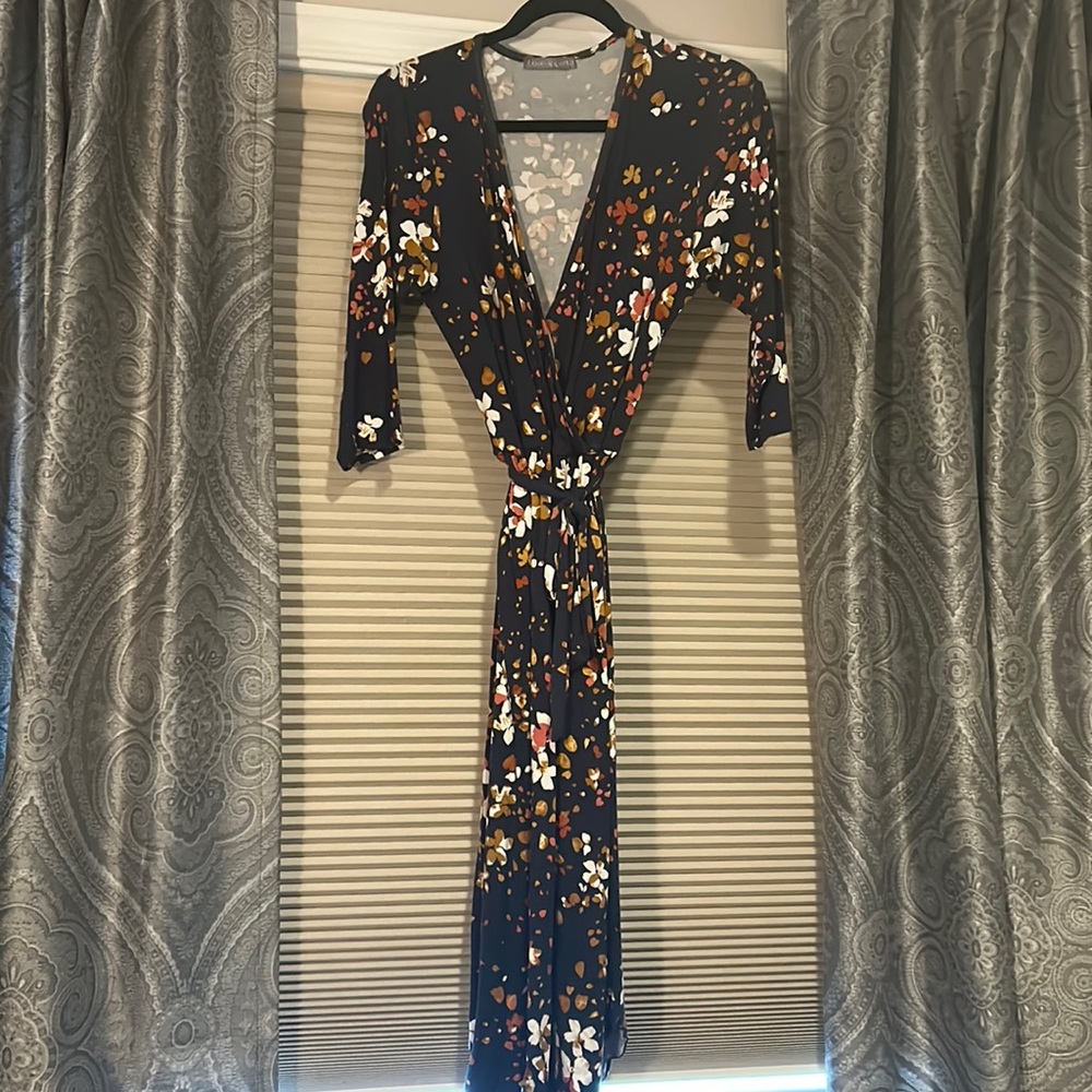 V-neck wrap midi dress